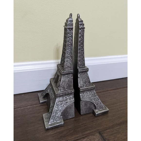 Set lot 2 heavy Resin Silver Eiffel Tower Bookends office home decor paris - Picture 2 of 6